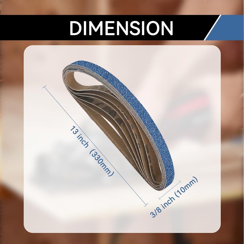 Aolabela 3/8x13 Inch Sanding Belts 36 Pcs 6 Grits Sizes (6 Each of 60/80/100/120/180/240 Grits) Heavy Duty Belt Sander Zirconia Belt Sander Paper for Wood, Metal, Stainless Steel, Cars, and Furniture - Image 2
